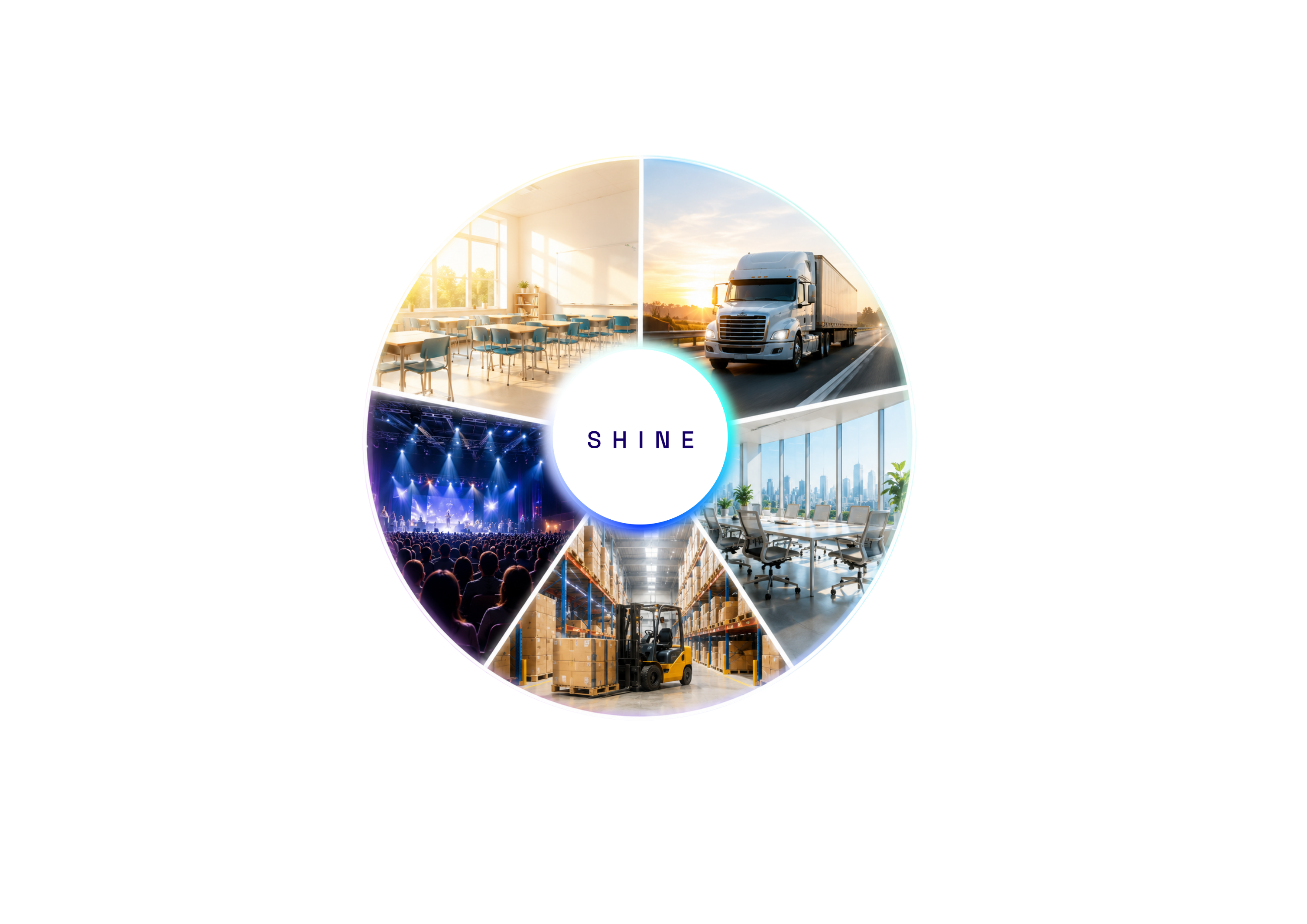 Shine supporting education, transport, events, workplace, and warehouse environments